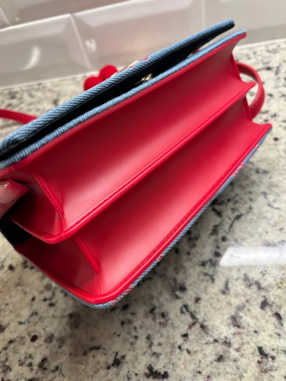 Betsy Johnson Cherry Denim Kitsch Crossbody Bag NWT - Picture 8 of 12